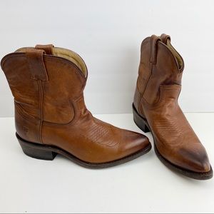 Frye Billy Short Western Boots Cognac Leather 7